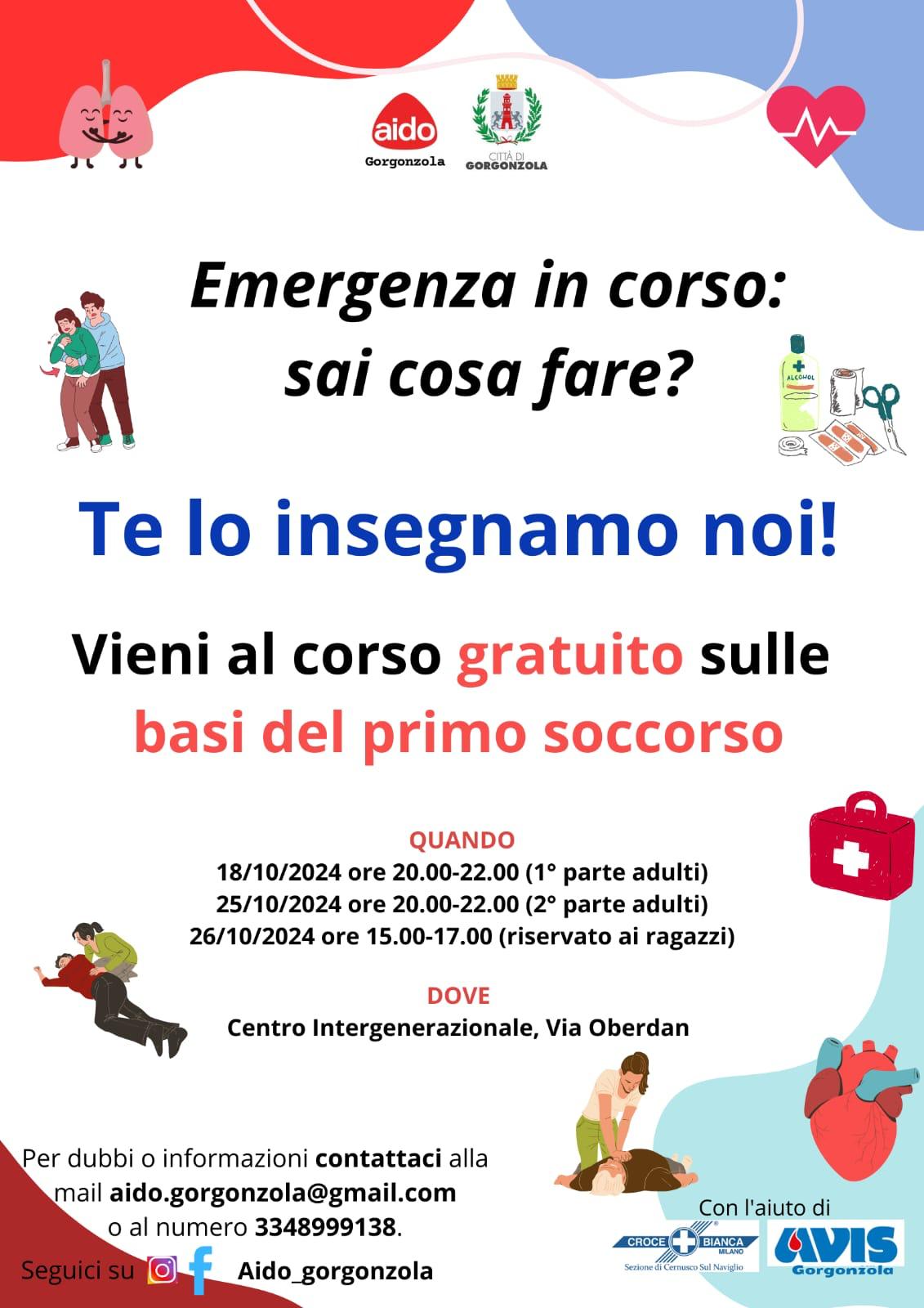 Corso gratuito sulle basi del primo soccorso 18, 25 e 26 Ottobre